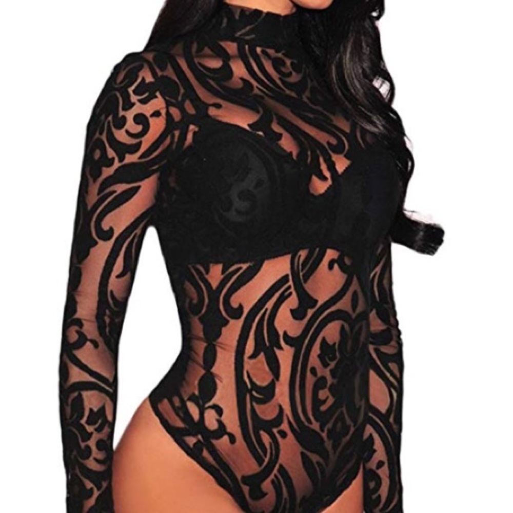 Sheer long sleeve bodysuit with pattern design